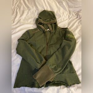 DKNY Jeans - Olive Green Hoodie with Velvet sleeve trim